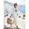 New summer women's round neck gradual change 1D printing casual seven-quarter sleeve set vacation two-piece set