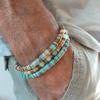 Trendy Men's Turquoise Wood Bead Bracelet with Coconut Shell Accent