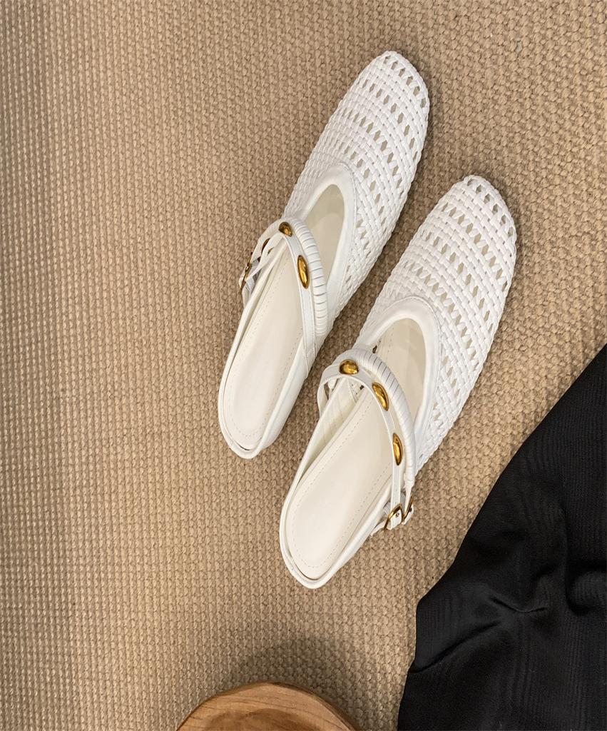~ Niche Design Comfortable Woven Half Slippers Women's Word with Inner Height Increase Simple Commuter Bag Head Sandals