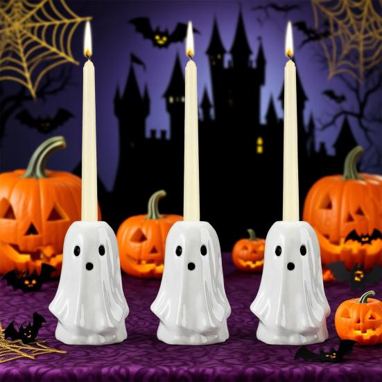 Halloween Ghost Candlestick Holder Cute Resin Ghost Taper Candle Holder for Wedding Halloween Bedroom Living Room Table Decor