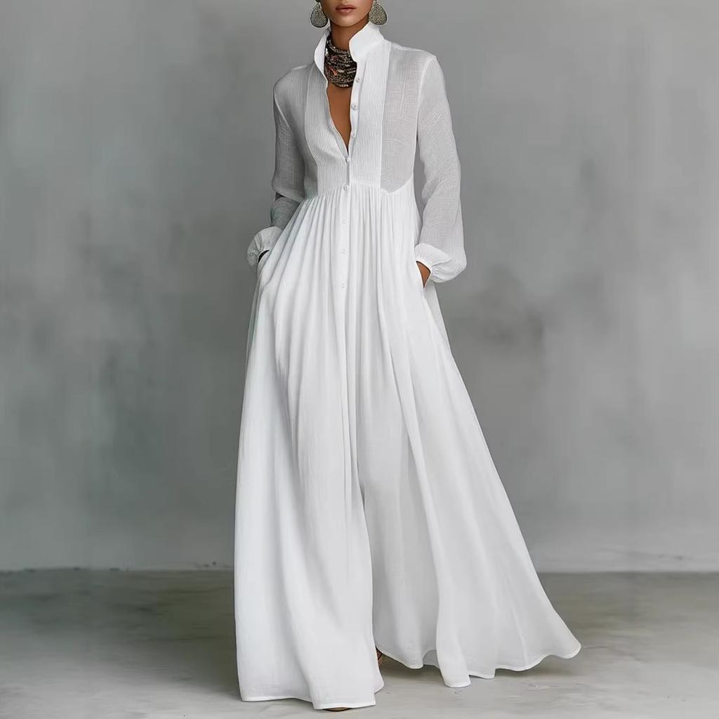 Spring New Women's Clothing, European and American Dresses, Slim-fitting Elegant Solid-color French Dresses, Long Dresses