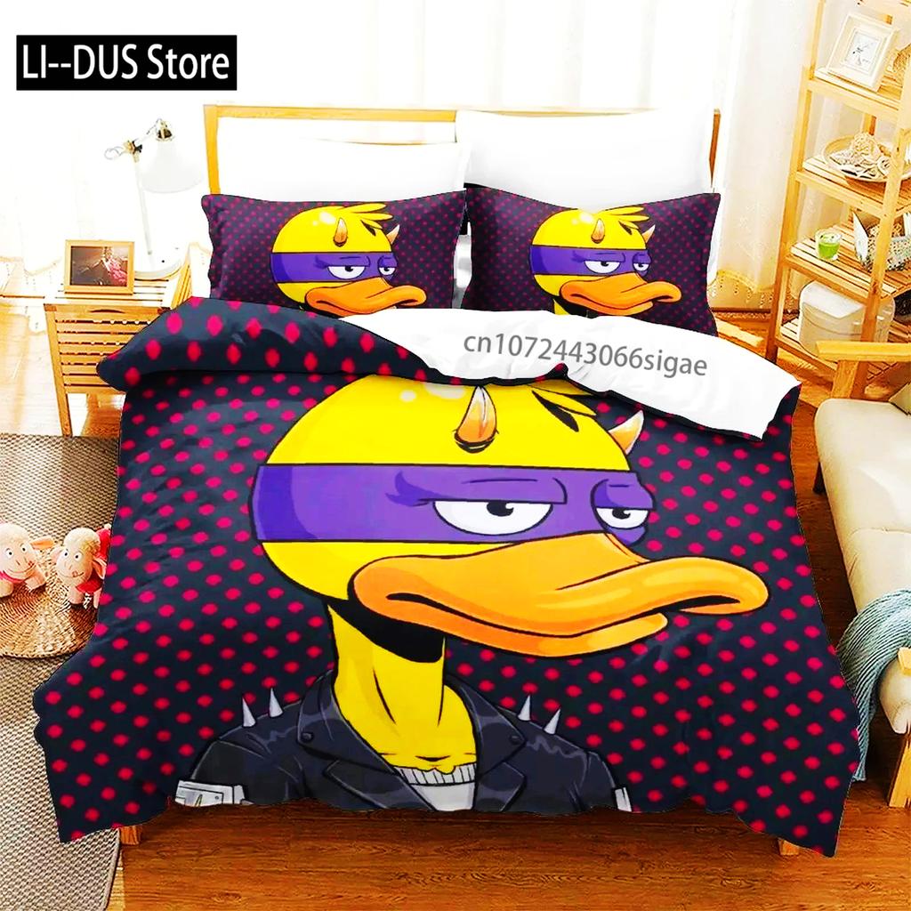 Anime Quackity Duck Bedding Set Boys Girls Twin Queen Size Duvet Cover Pillowcase Bed Boys Adult Fashion Home Textileextile