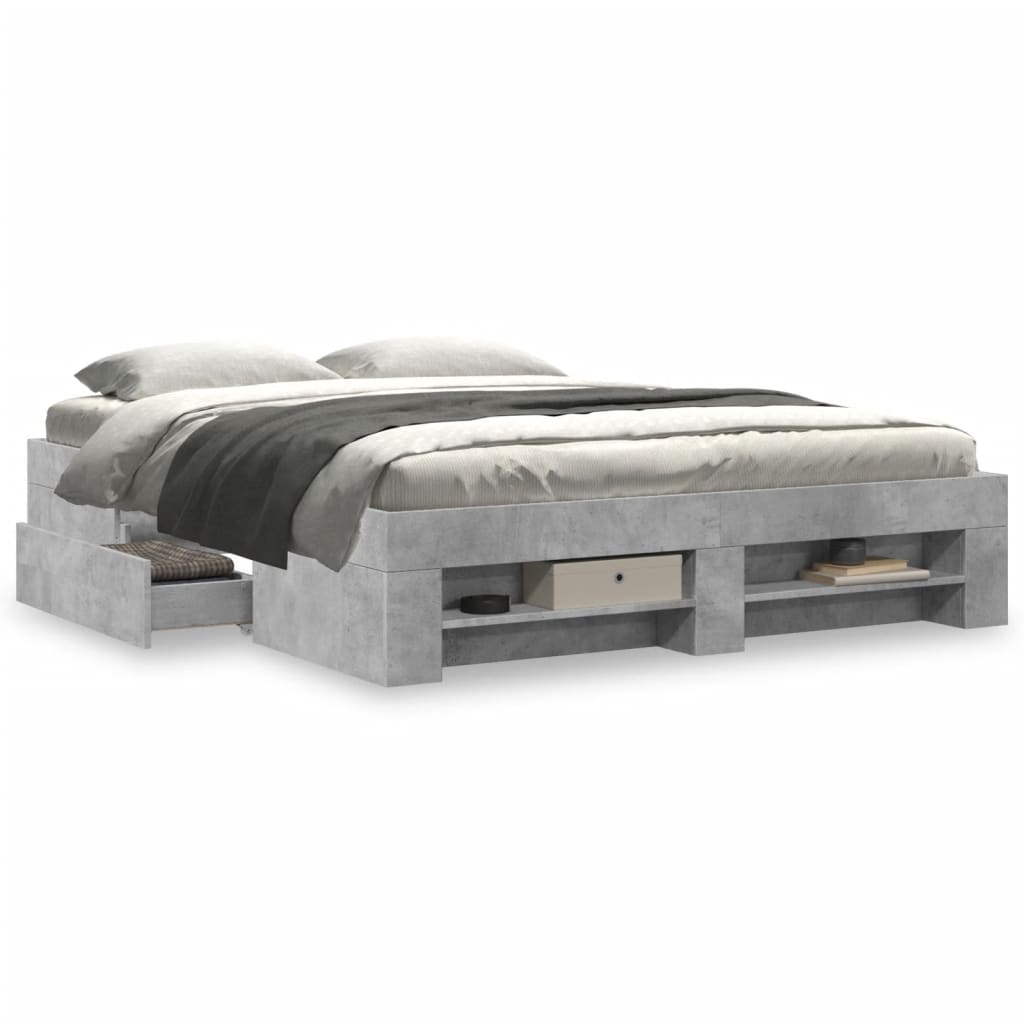 Bed Frame Concrete Grey 150 x 200 cm Engineered Wood