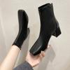 European and American Short Boots Women's 2024 Autumn New Design Sense Square Head Back Zipper Mid Heel Women's Boots Zapatillas
