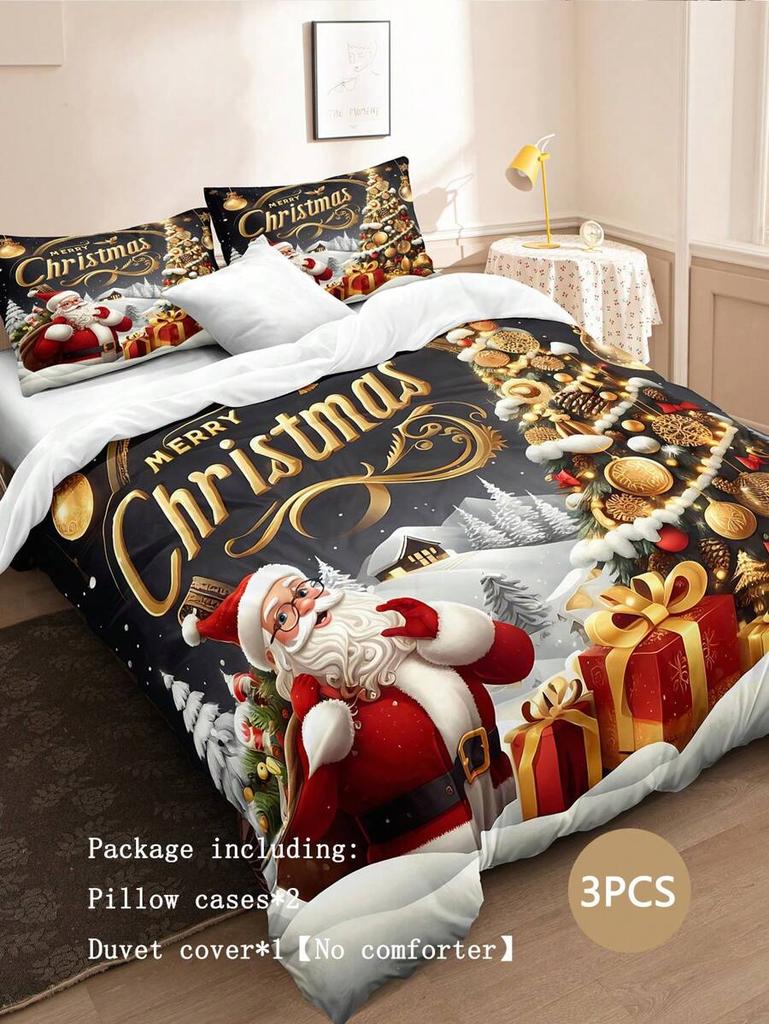 Christmas Bedding Set Merry Christmas Duvet Cover Set Christmas Printed 3 Pieces Christmas Room Decorations Comforter Cover Set