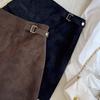 Plus Size Retro Coffee Suede Asymmetrical A-Line High Waist Skirt - Women's Spring/Autumn, Hip-Hugging Short Style.