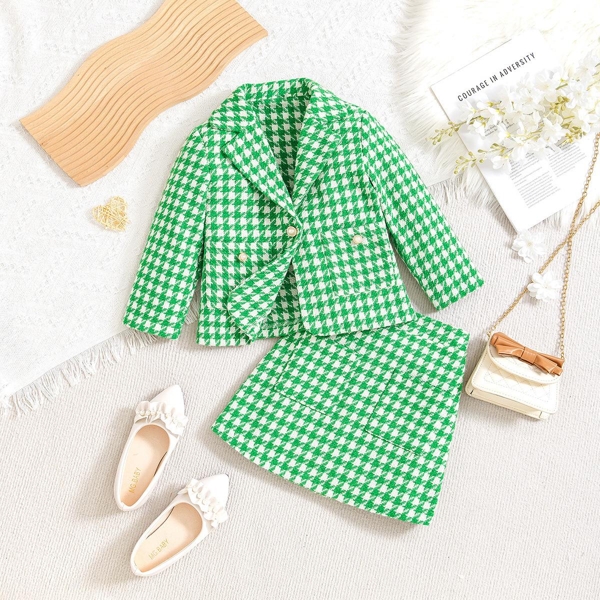 

Детский модный костюм осень-зима для девочек повседневное клетчатое пальто юбка рождественский костюм 7Y