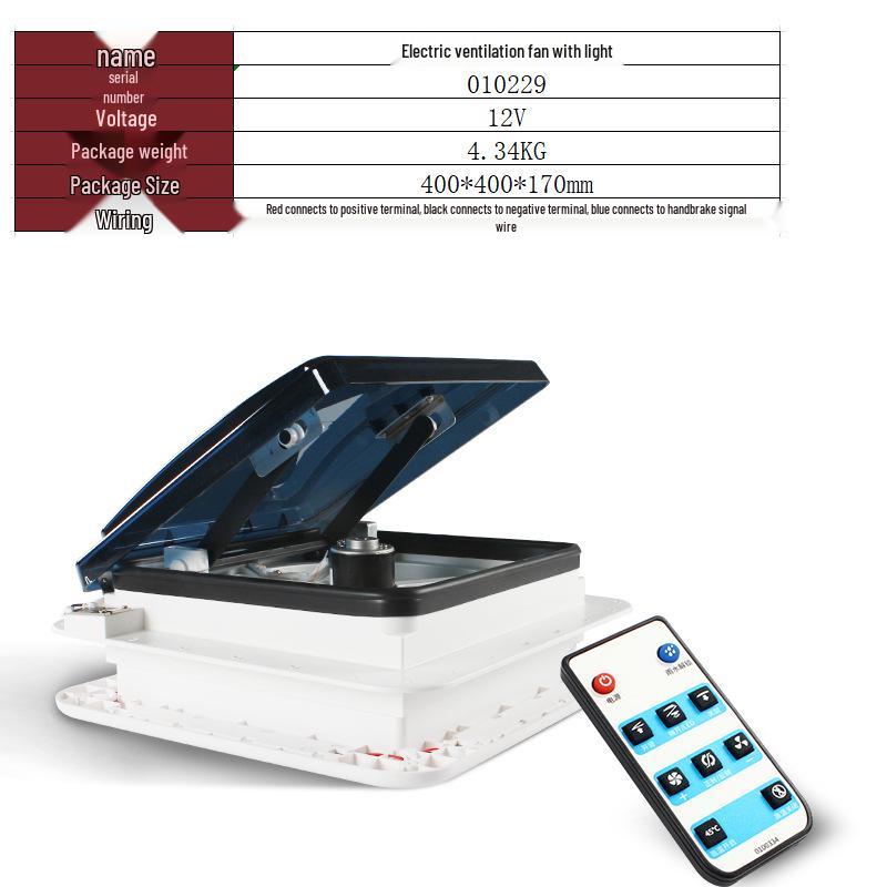 12V/24V RV Skylight Ventilation Fan with Rain Sensor, Insect Protection, Two-Way Airflow & Light for Motorhomes