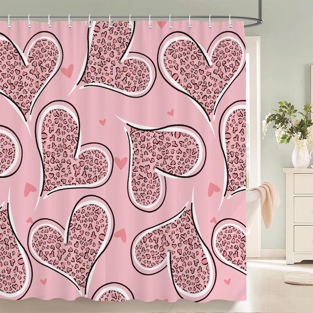 Heart-shaped Pattern Shower Curtain Fabric Shower Curtains for Valentine's day Bathroom Decor Pink Love style Shower Curtains