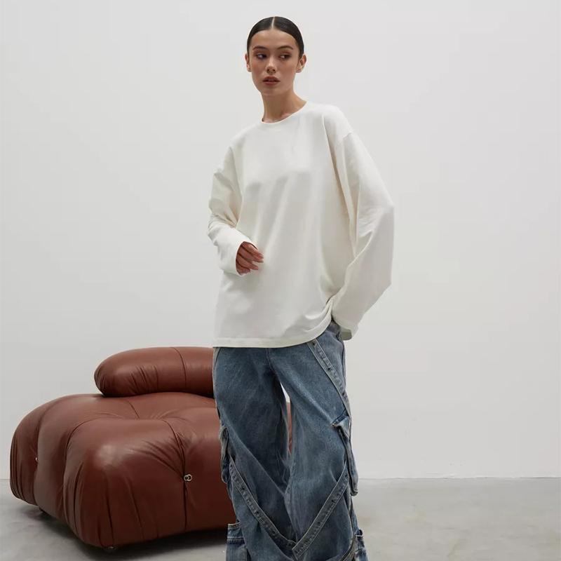 Basic Casual O-neck Cotton T-Shirts Women Autumn Long Sleeves Loose Tops Oversized Soft Versatile Solid Color Pullover