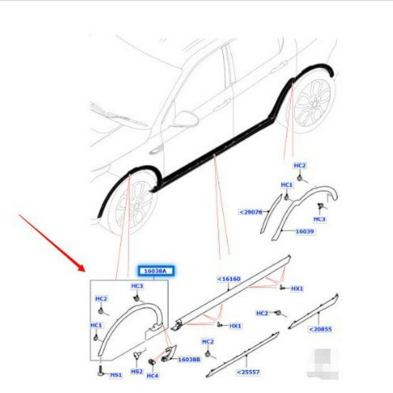 Kotflügelverbreiterung vorne (Kein Loch) LR061973/LR061972 für 2015 Land Rover Discovery Sport