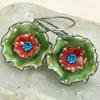 Vintage Silver Color Green Flower Blue Stone Carving Dangle Earrings for Women Jewelry