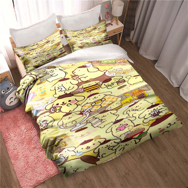 Cartoon Character (Pom Pom Purin) Printed Bedding Set Duvet Cover 1 Duvet Cover 2 Pillowcases Adult and Children Bedding Set Lux
