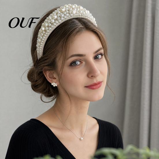 Soft Fabric Hair Accessories Faux Pearl and Diamond Headband for Women, Fashion Crown Style Headband, Elegant Cute Bands Parties with Comfortable Fit