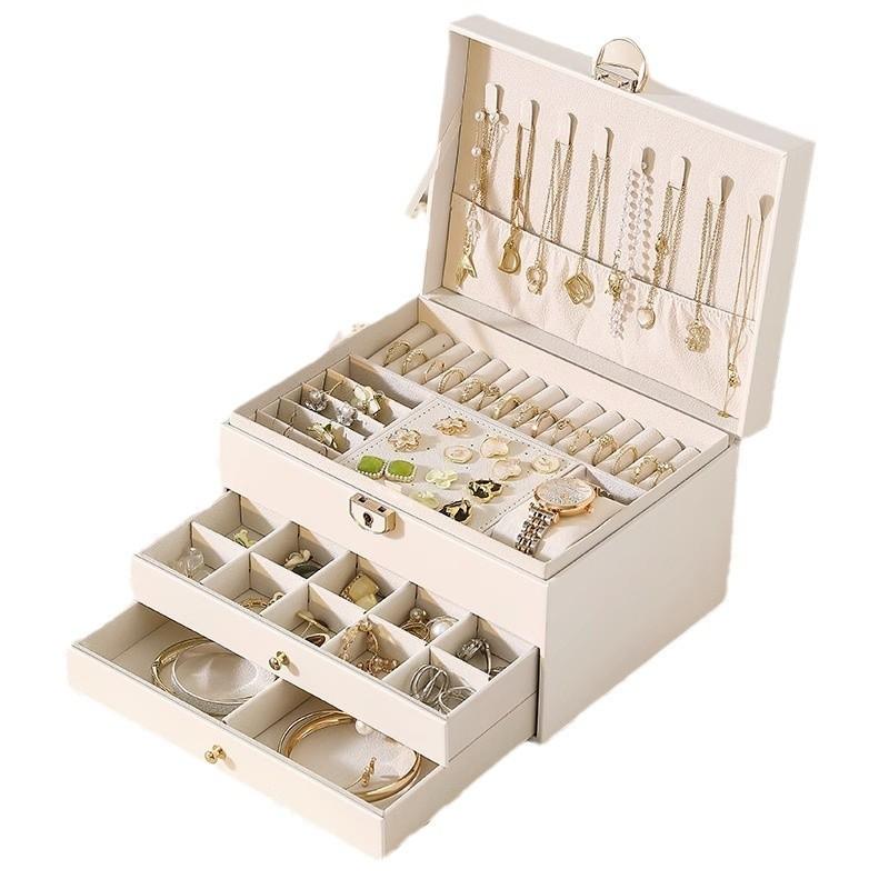 Classic Leather Jewelry Box With Multiple Layers For Elegant Storage Of Earrings Rings And Necklaces