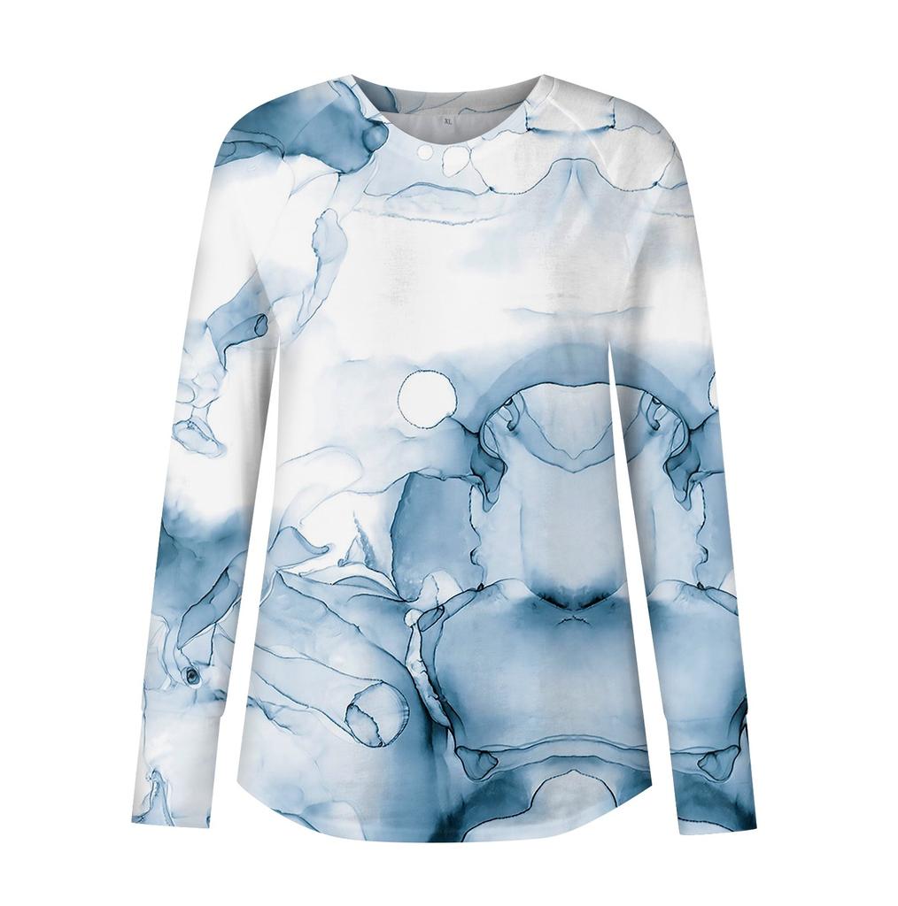 Damen T-Shirt mit Rundhalsausschnitt, bedruckt, langärmelig, mittellang, undichte Daumen