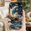 Phone Case: 2D Flat Samsung Galaxy A34 A35 M05 M06 S20 S22 S21 FE Plus 5G Protective Case, Couple Style, Sitting On a Crescent Moon, Christmas and Hal