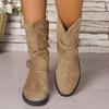 Womens Autumn New Suede Short Boots 2025 Fashion Round Toe Shallow Mouth Buckle Elegant Comfortable Women's Boots