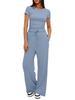 Women's 2-Piece Casual Set: Ruffle Sleeve Top & High Waist Wide Leg Pants Sportswear