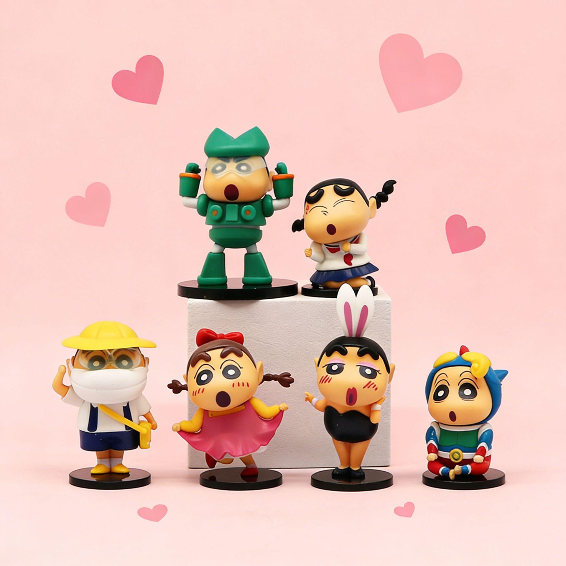 

6Pcs/Set Anime Crayon Shin-chan Figurine Toy Humorous Celebration PVC Collectible Model Ornament Doll Fans Birth Date Gifts