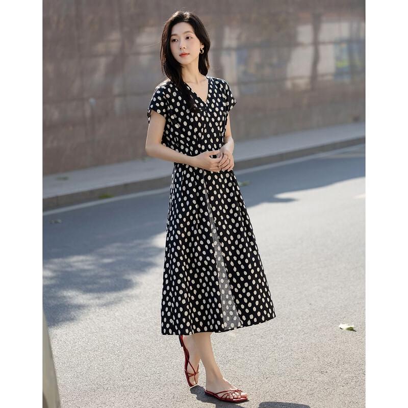 Demana Women's Summer V-Neck Printed Cotton Midi Dress