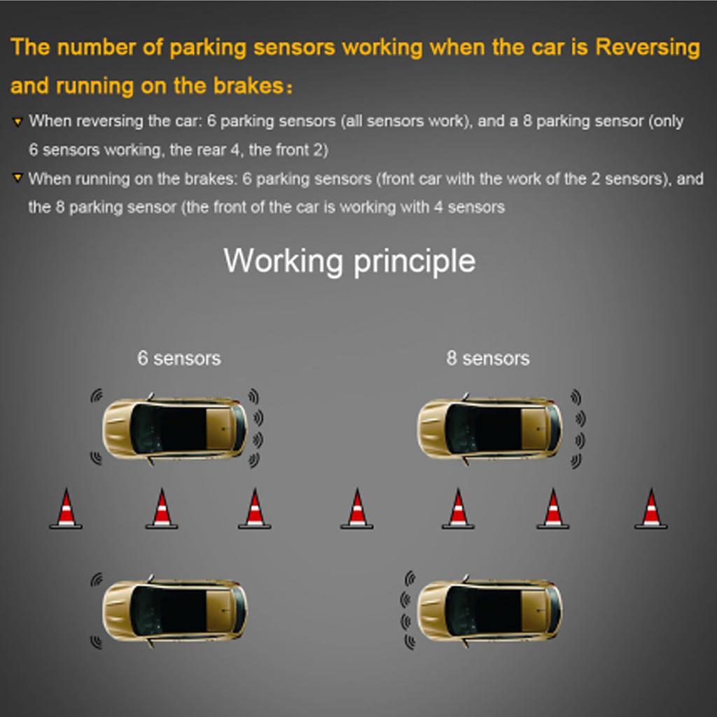 Car Reverse Backup Radar Buzzer LED Parking Detector Monitor System with 8 Radar Sensor