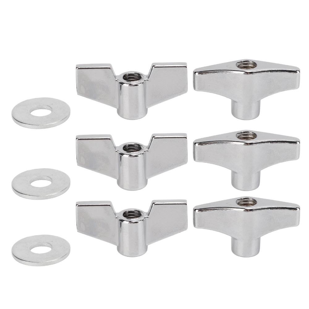 6PCS Metal Drum Set Wing Nuts Silver Percussion Instrument Parts Drum Set Accessories