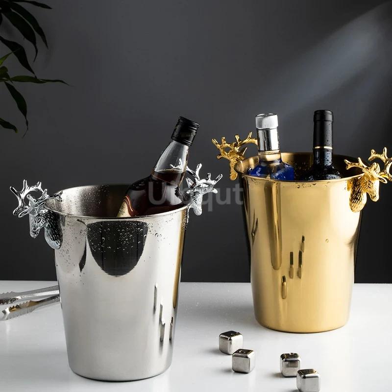 Fashionable and creative ice bucket Stainless steel golden hammer pattern ice bucket red wine champagne ice wine barrel