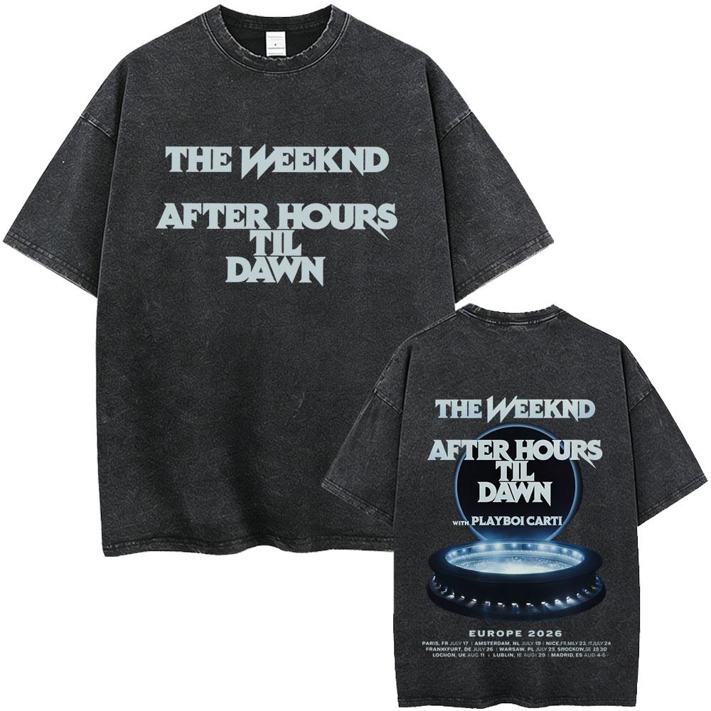 Vintage Gewaschen The Weeknd Starboy Album Grafik T-Shirt Herren Damen Hip Hop Mode Popmusik T-Shirts Männlich Lässig Baumwoll-T-Shirts