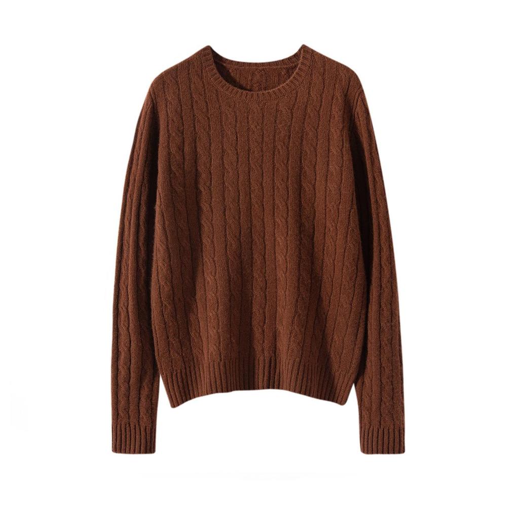 Women's Thickened Cable Knit Cashmere Sweater: Cozy & Versatile for Autumn and Winter