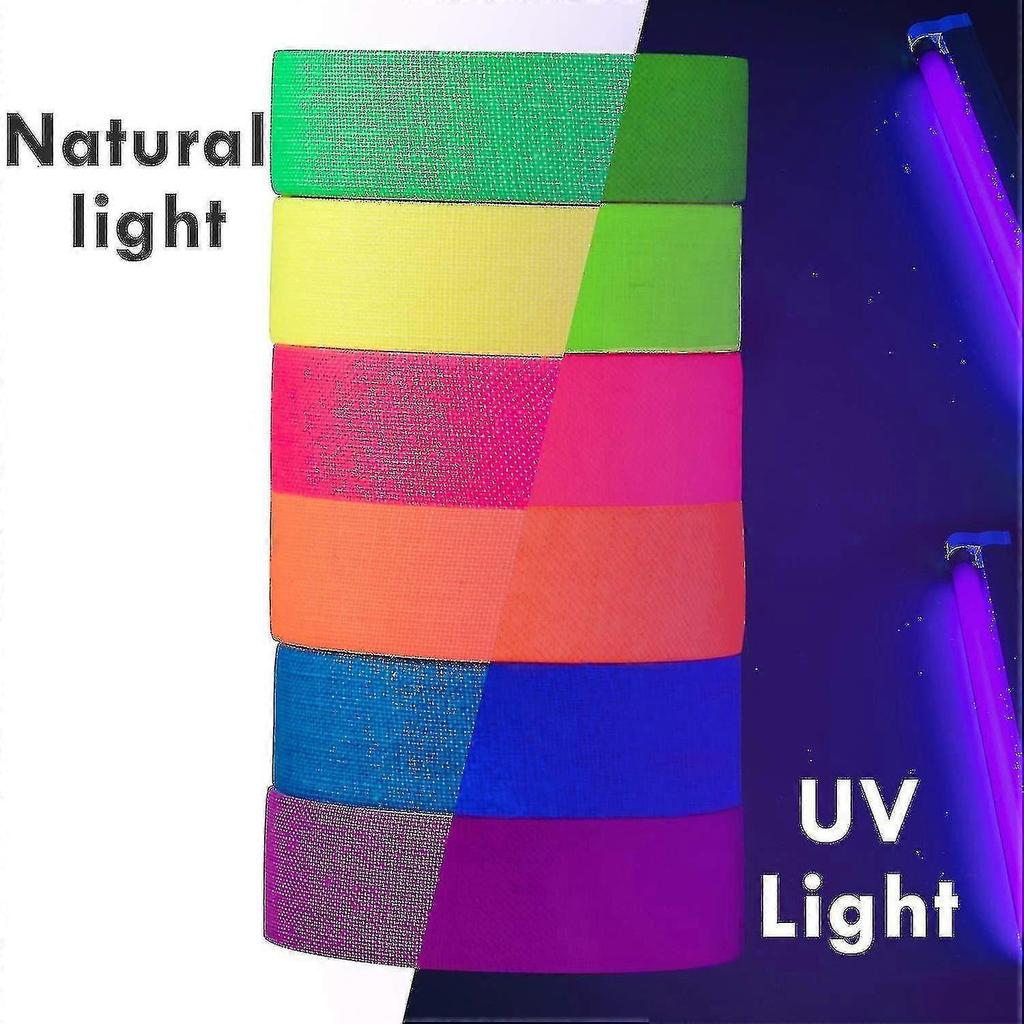 6 Colors Neon Gaffer Cloth Tape, Fluorescent Uv Blacklight Glow In The Dark Tape For Uv Party 15mm*5m - Ri