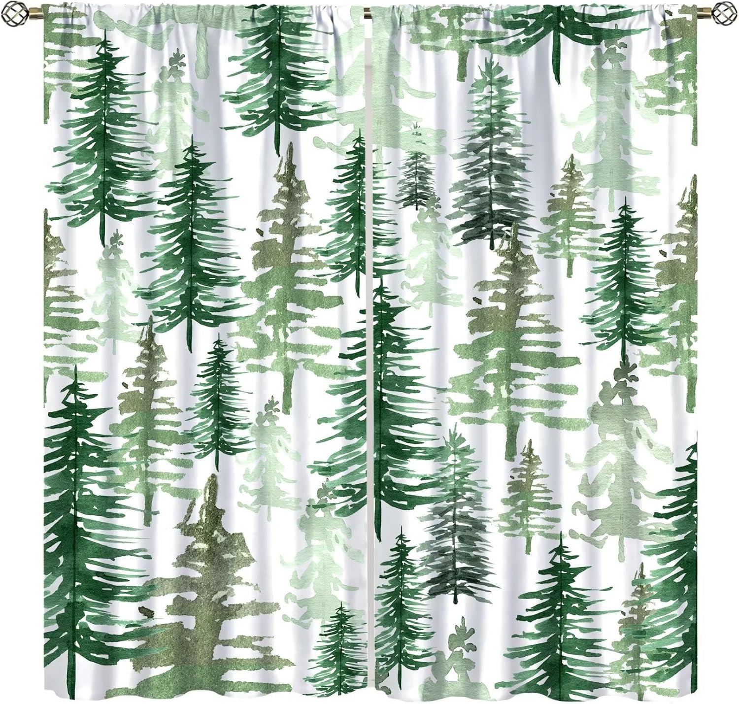 Green Forest Curtains Nature Tree Misty Forest Silhouette Landscape Window Treatments Curtains Tree Woodland Curtains Rod Pocke 100*130 Grommet Top 1pcs