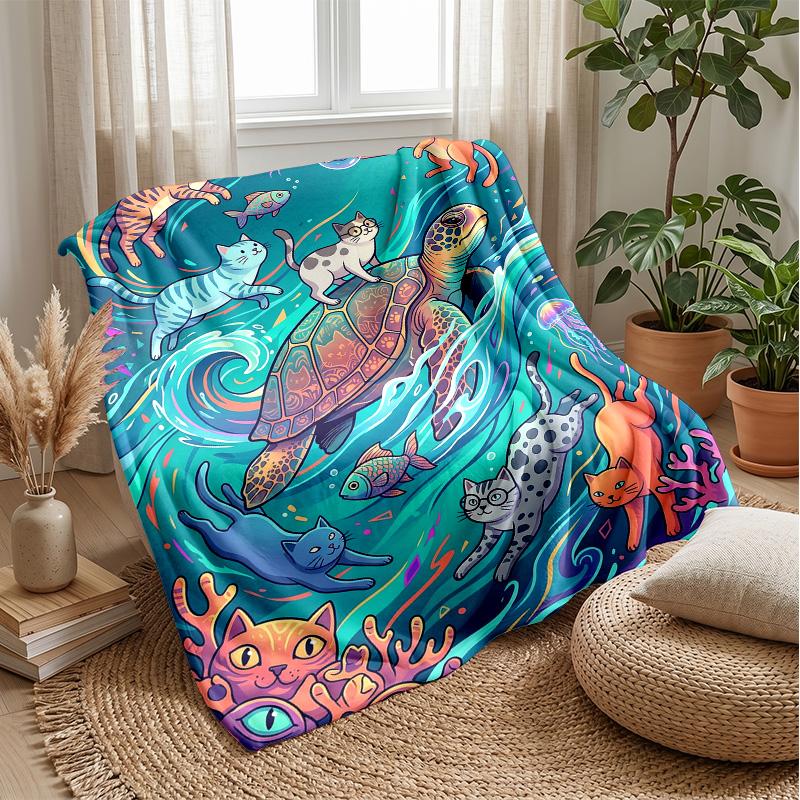 Underwater Cat Adventure 1 Theme Blanket Lightweight Warm Flannel Blanket Decorative Throw Blanket for Home Decoration