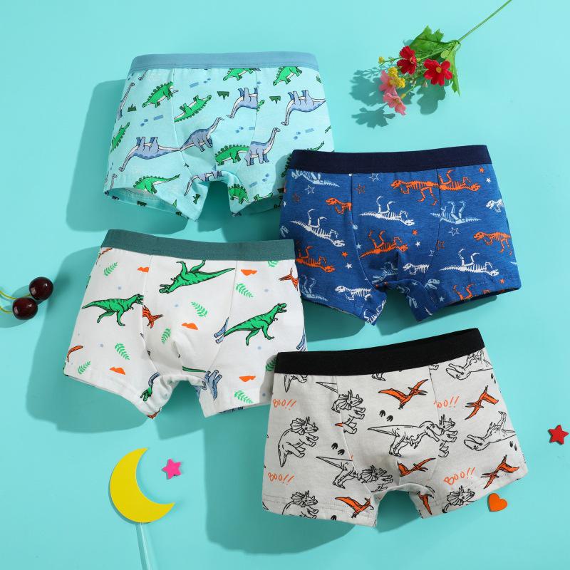 Four-Pack Boys' Pure Cotton Boxer Briefs: Small, Medium, Large Cartoon Underwear