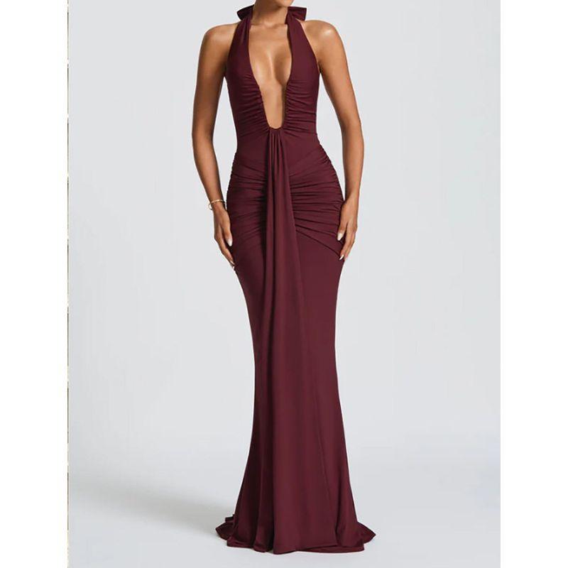 

Sexy Dress, New Style, Slim Fit Long Dress, Cross-Border Fashion for Europe and America Burgundy S