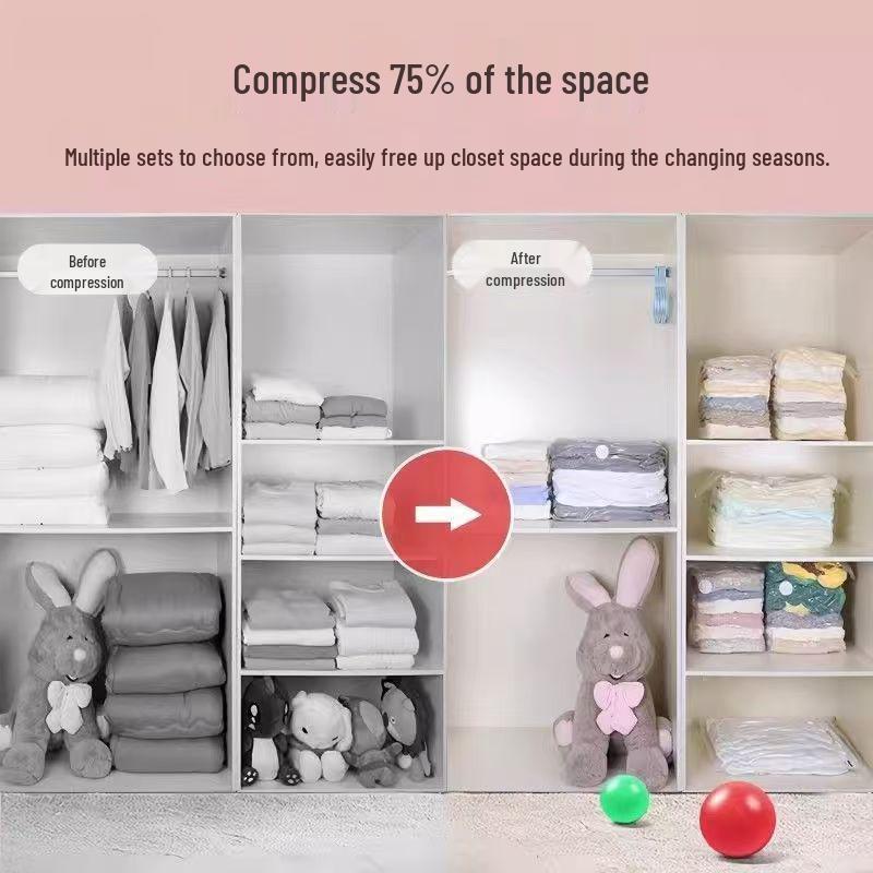 King Vacuum Compression Storage Bag with Zipper - No Pump Needed for Quilts & Clothes