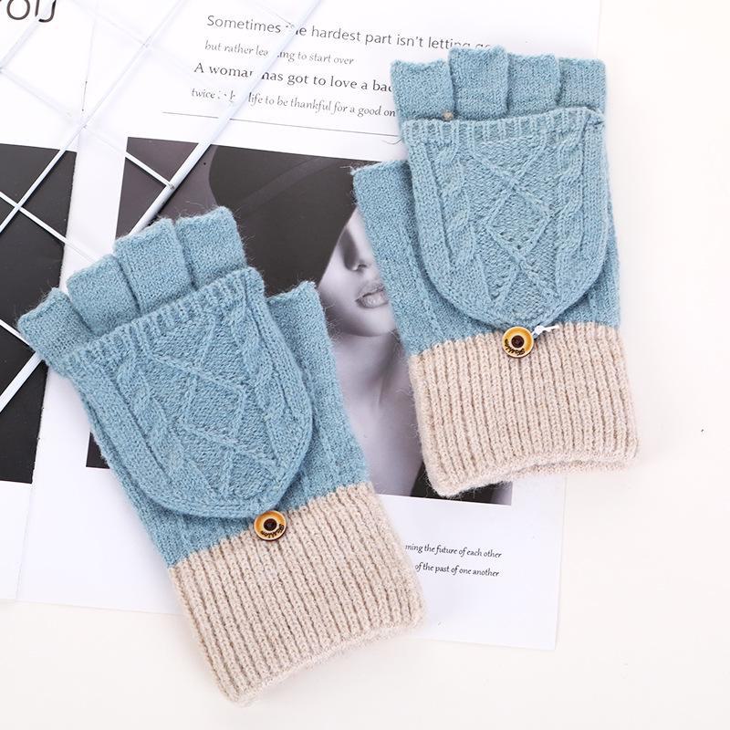 Dámské zimní pletené rukavice bez prstů – hřejivý samet, do půl prstu, roztomilý design pro studenty