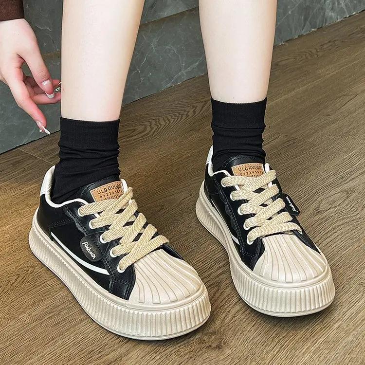 Explosive Thick Sole Increase Tide Brand Lace-up Casual Women's Shoes 2024 Niche Design Sense Board Shoes