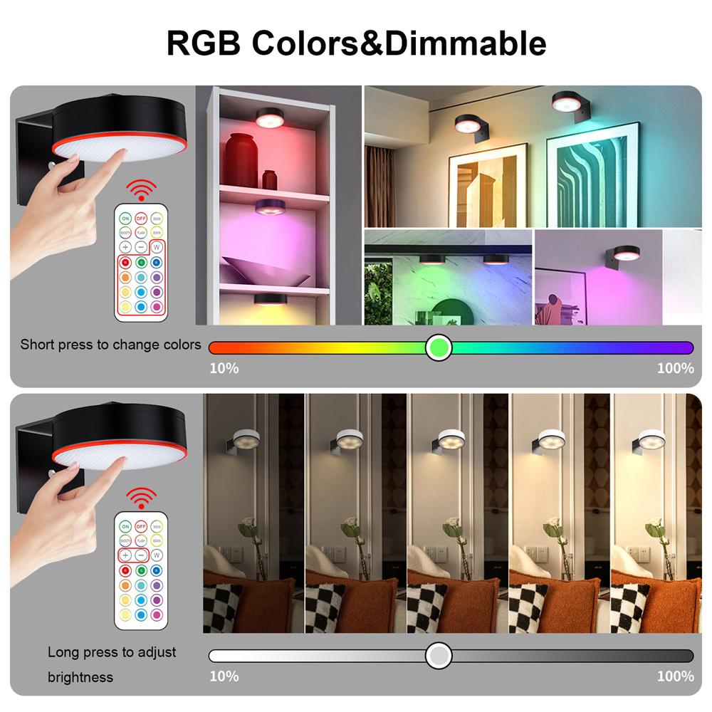 Wireless Art Display Led Painting Light RGB Color Battery Powered Puck Lamp with Remote Control Party Home Decoration