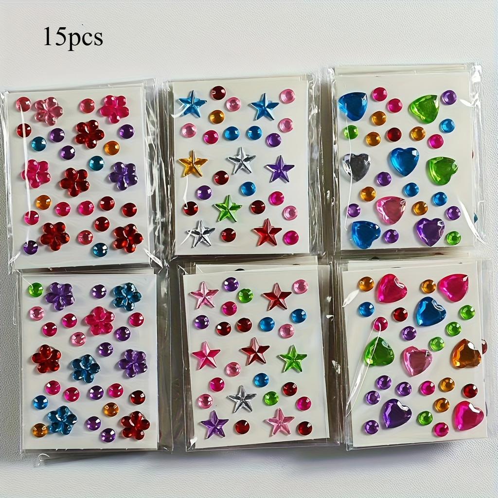 Mini Edelsteinaufkleber-Selbstklebend Mehrfarbig Sortierte Formen(Herzen,Sterne,Blumen)für DIY Basteln, Nagelkunst, Gesichts- und Körperdekoration