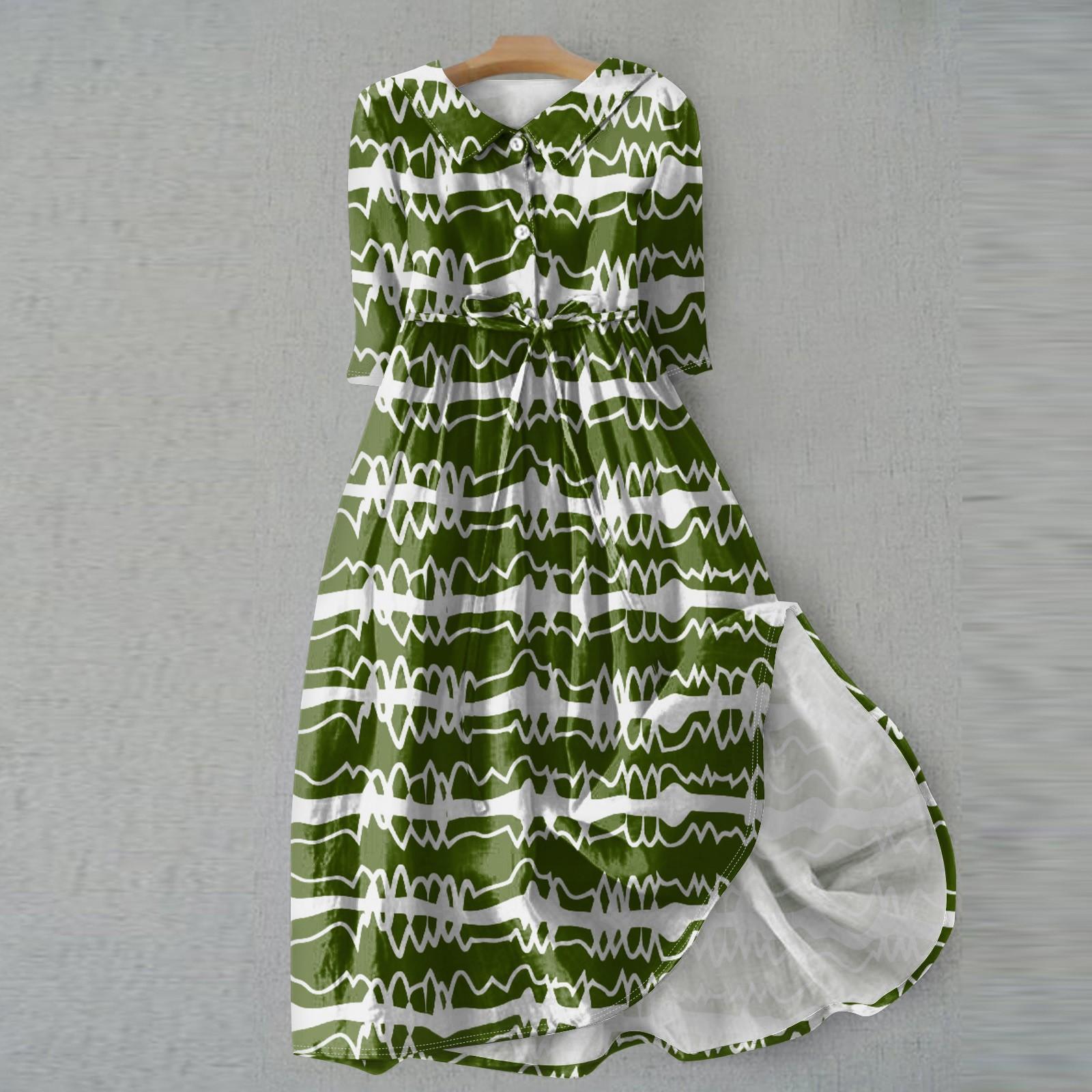 Женское модное платье с откидным воротником и рукавами 3/4 с принтом S розовый — фото 6