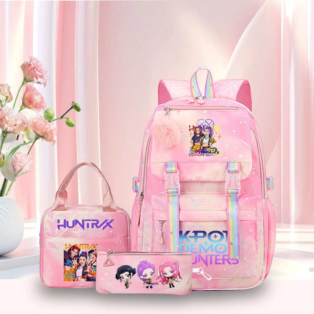 3 Peças/conjunto Mochila Fofa Estampada de Anime Kpop Bolsa de Viagem de Grande Capacidade para Adolescente Menina Menino Mochila Escolar Presente para Criança Rucksack