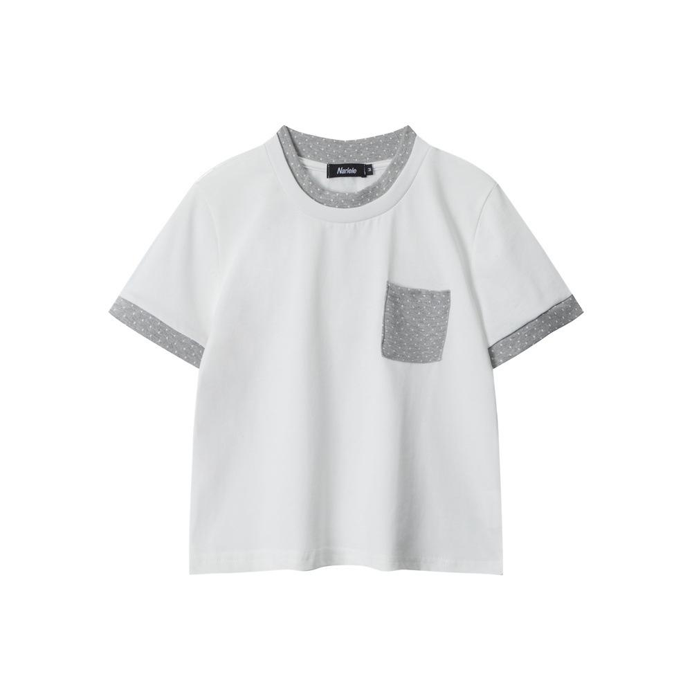 

HeyHenry Women s Faux Two-Piece Color Block Loose Short Sleeve T-shirt, Round Neck, Pure Cotton, 2026 Summer Collection Small кремовый