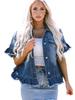 Frühling/Sommer 2025 Damen Europäisch-Amerikanische Gradient Ausgefranste Jeansjacke - Einreihig, Mehrknöpfig, Locker Geschnittenes Mode-Oberteil