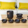 Black Pottery Tea Set with Bamboo Ring