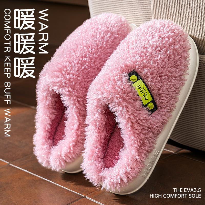 Cotton Slippers Women's Autumn and Winter 2 New Indoor Home Thick Bottom Warm Plush Cute Cartoon Confinement Cotton Mop
