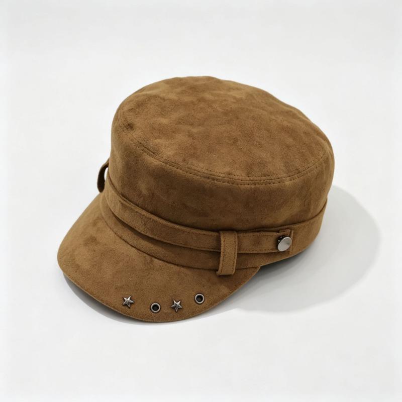 Womens Autumn Winter Flat Top Equestrian Hat Solid Color Versatile Casual Hat
