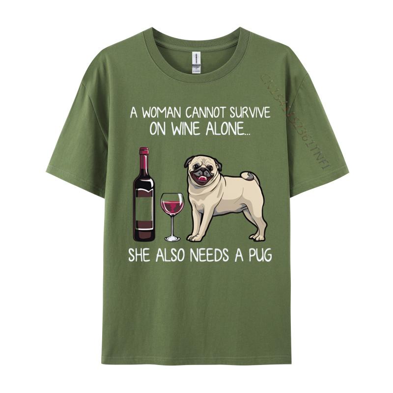 New Hot Sales Pug And Wine Funny Relaxed Fit Tshirt Print Unisex TShirt Fashion Design Tops Tee Cream T Shirt