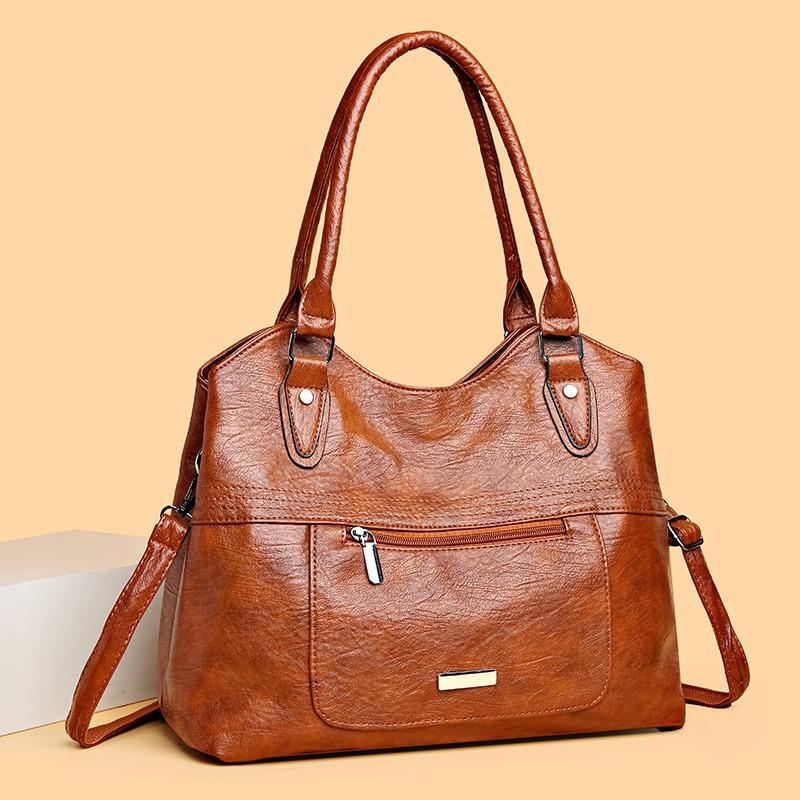 Large Capacity Soft Leather Minimalist Casual Tote Bag for Ladies