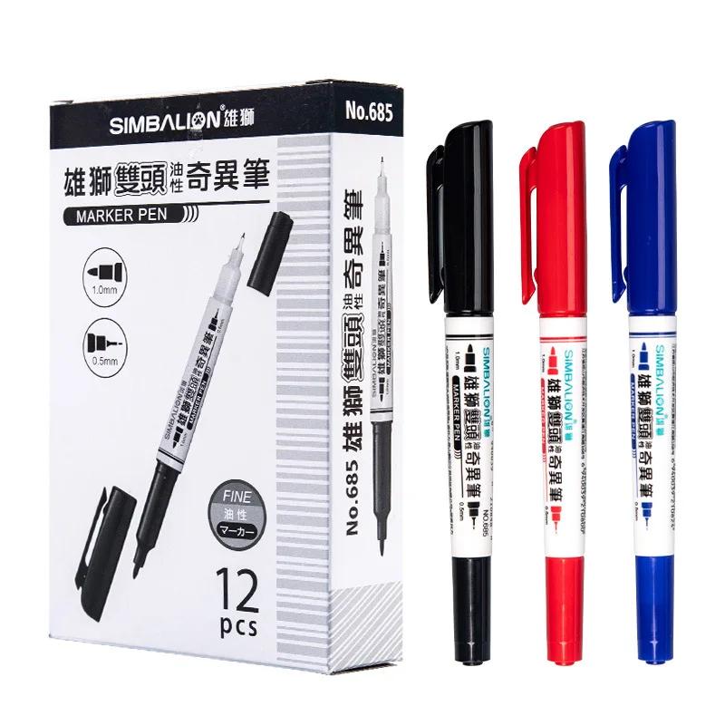 6/12Pc Box High Quality Waterproof Permanent Marker Pen Dual Tip 0.5/1.0MM Quick Dry Art Marker Student School Office Stationery